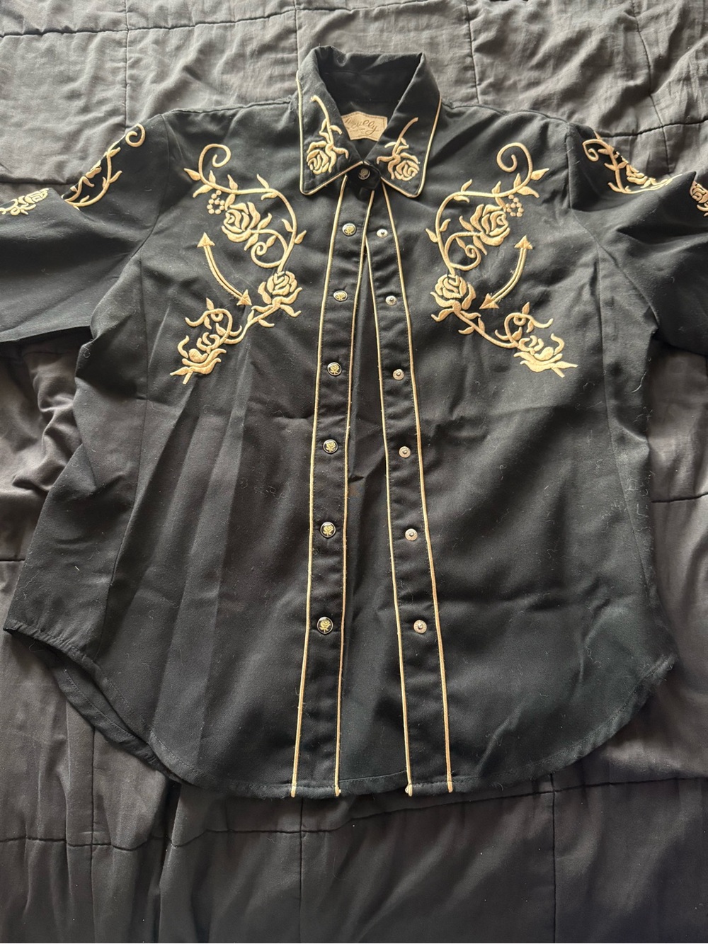Scully Black Western Embroidered Shirt Jacket with Gold Stitching - Picture 8 of 8